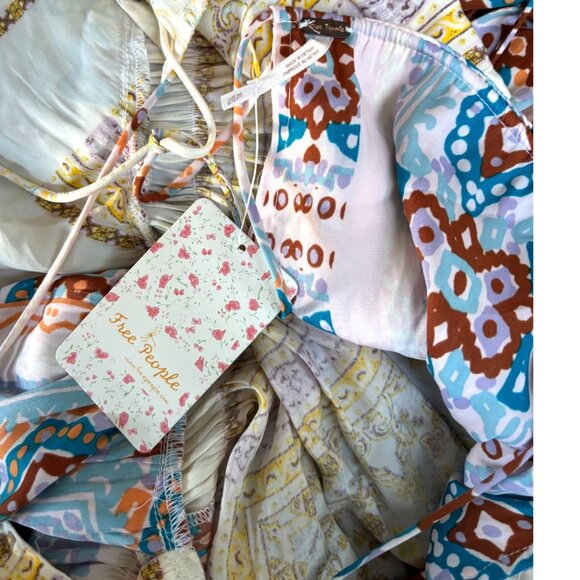 FREE PEOPLE PATCHWORK BOHO TIE CROP TANK BLOUSE XLARGE NWT - Picture 4 of 4